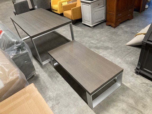eettafel donker hout RVS poten (evt met salontafel), Zo goed als nieuw, 150 tot 200 cm, Rechthoekig, 50 tot 100 cm
