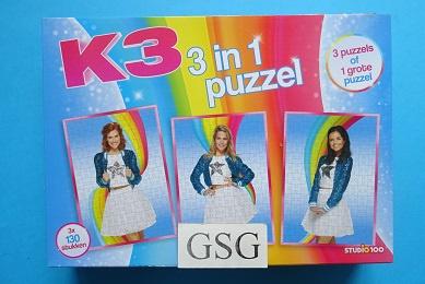K3 3 in 1 puzzel 3x 130 st nr. MEK3N0000980-01, Ophalen, Meer dan 50 stukjes, Nieuw, 6 jaar of ouder