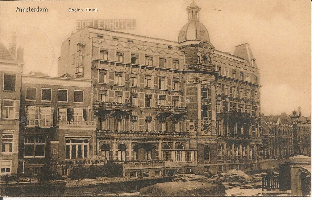 Ansichtkaart Amsterdam Doelen Hotel 1919, Ophalen of Verzenden, Voor 1920, Gelopen, Noord-Holland