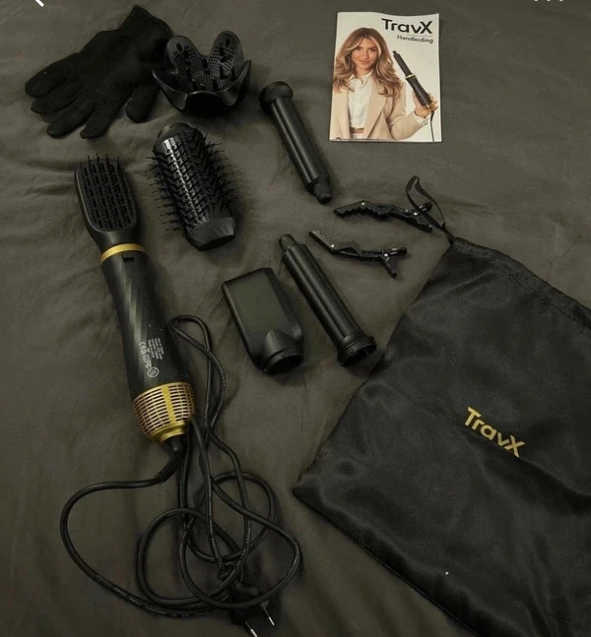 TravX Haarstyling Set - Föhn, Krultang, Borstels & Accessoir, Ophalen of Verzenden, Zo goed als nieuw, Föhn of Haardroger