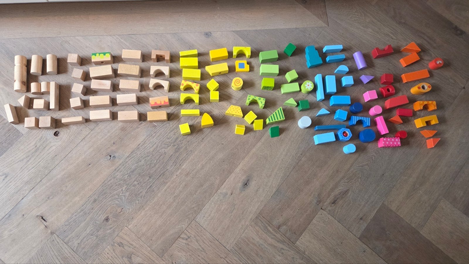 Kleurrijke houten blokken, Kinderen en Baby's, Speelgoed | Bouwstenen, Ophalen, Zo goed als nieuw