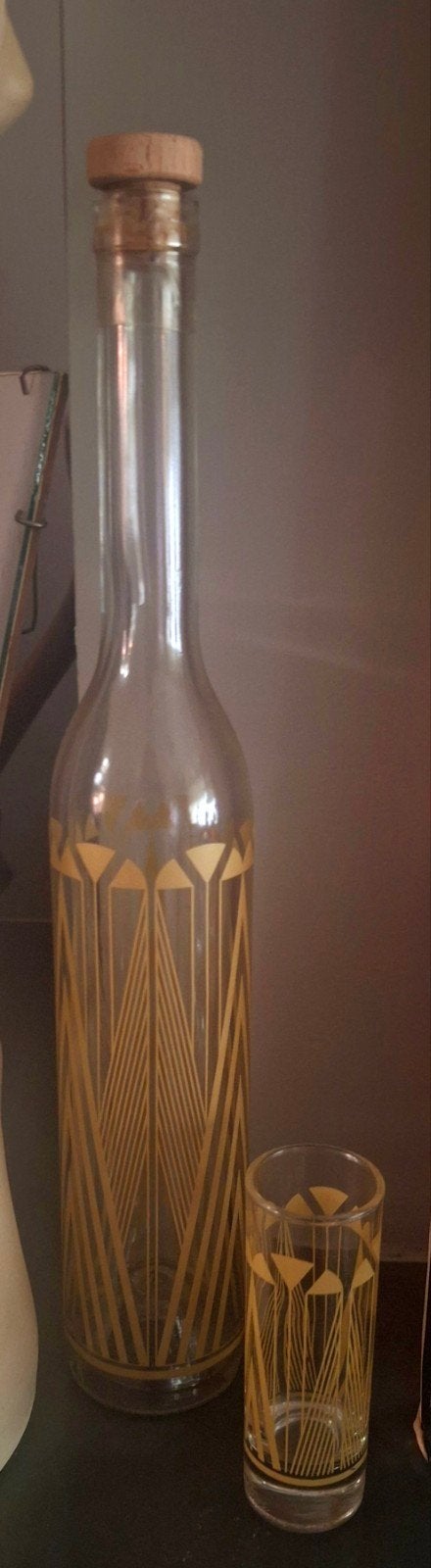 Art deco fles plus glas, Ophalen of Verzenden
