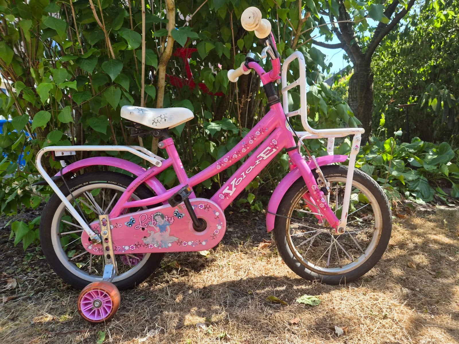 Roze kinderfiets met zijwieltjes - Volare, Ophalen, Zijwieltjes, Gebruikt, Velgrem