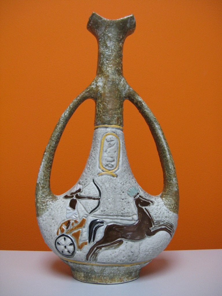 retro vintage decanter met Egyptische decoratie 70s, Ophalen of Verzenden