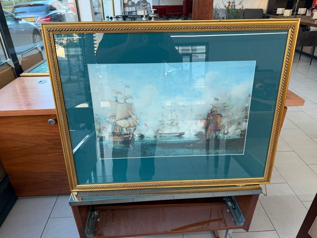 Groot Maritiem Schilderij / Prent - Historische Zeeslag, Ophalen