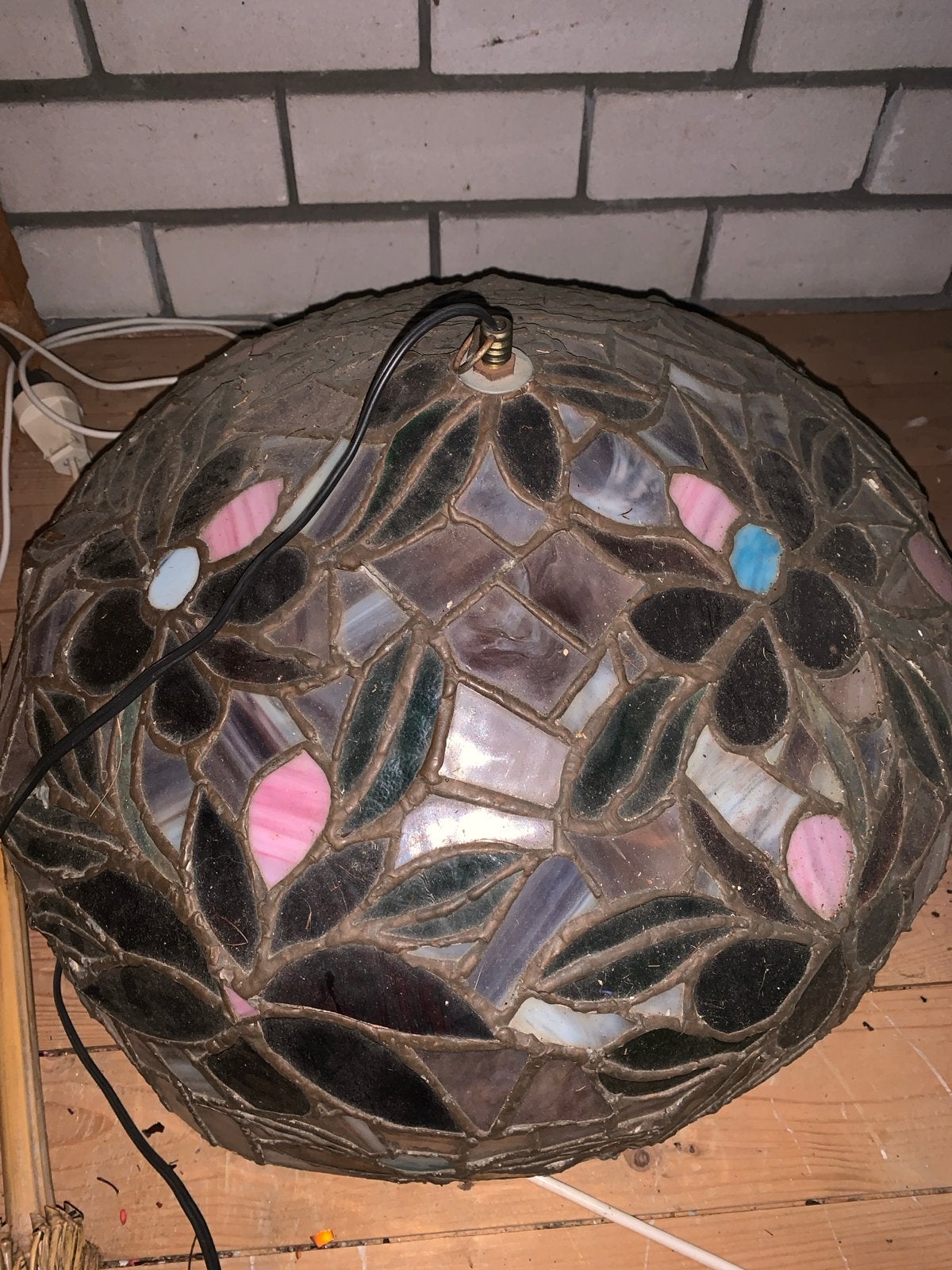 Vintage Tiffany-stijl Plafondlamp - Glas-in-lood, Antiek en Kunst, Ophalen of Verzenden