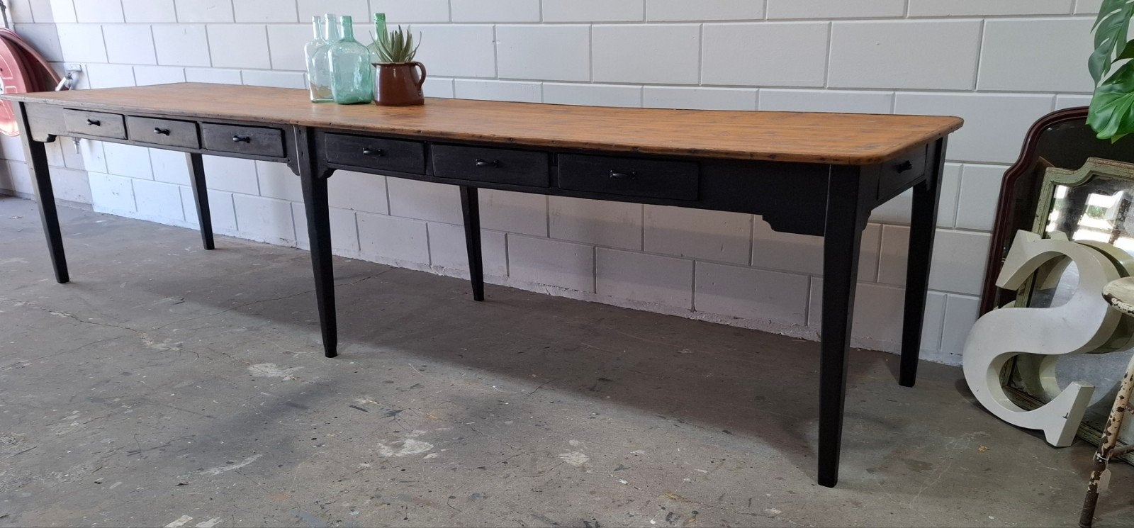 XXL Antieke/vintage kloostertafel, 352 cm lange tafel, Huis en Inrichting, Gebruikt, 200 cm of meer, Vijf personen of meer, Rechthoekig