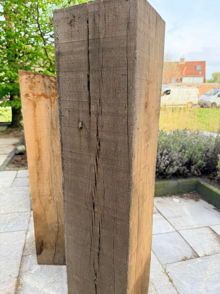 Massief eikenhouten sokkels. 20 x 20 cm dik, Huis en Inrichting, Woonaccessoires | Zuilen en Pilaren, Ophalen, Zo goed als nieuw