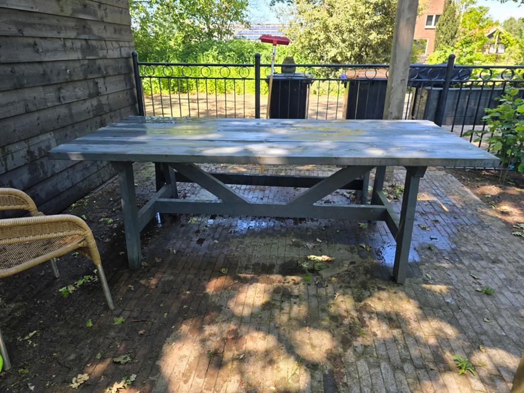 Buiten tafel met bankje 230x103cm en 230x45cm, Ophalen of Verzenden, Gebruikt, Rechthoekig, Hout