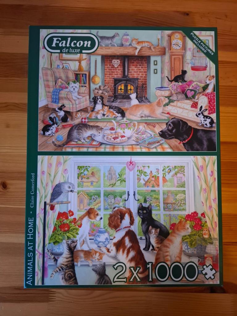 Falcon puzzel animals at home 2x1000, Ophalen of Verzenden, 500 t/m 1500 stukjes, Zo goed als nieuw