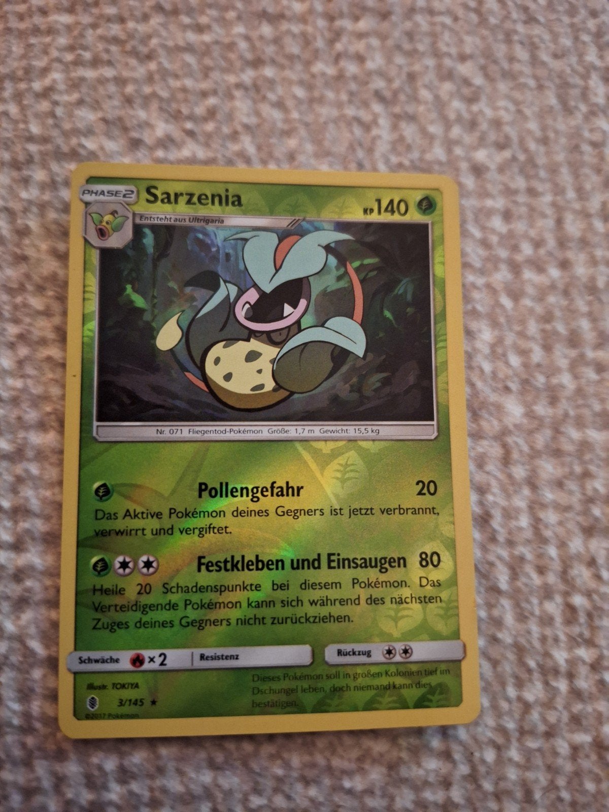 Sarzenia 3/145 - Pokémon kaart - Duits - Sonne & Mond, Ophalen of Verzenden, Gebruikt
