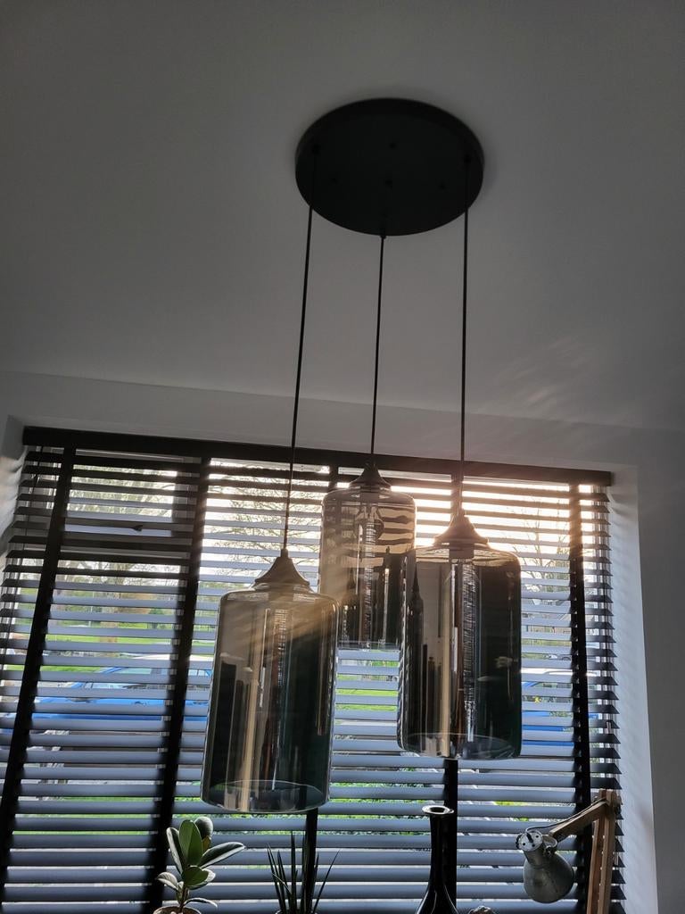 Stoere smokey lampen met extra ongebruikte lampen, Ophalen, Industrieel, Modern, Zo goed als nieuw, Glas