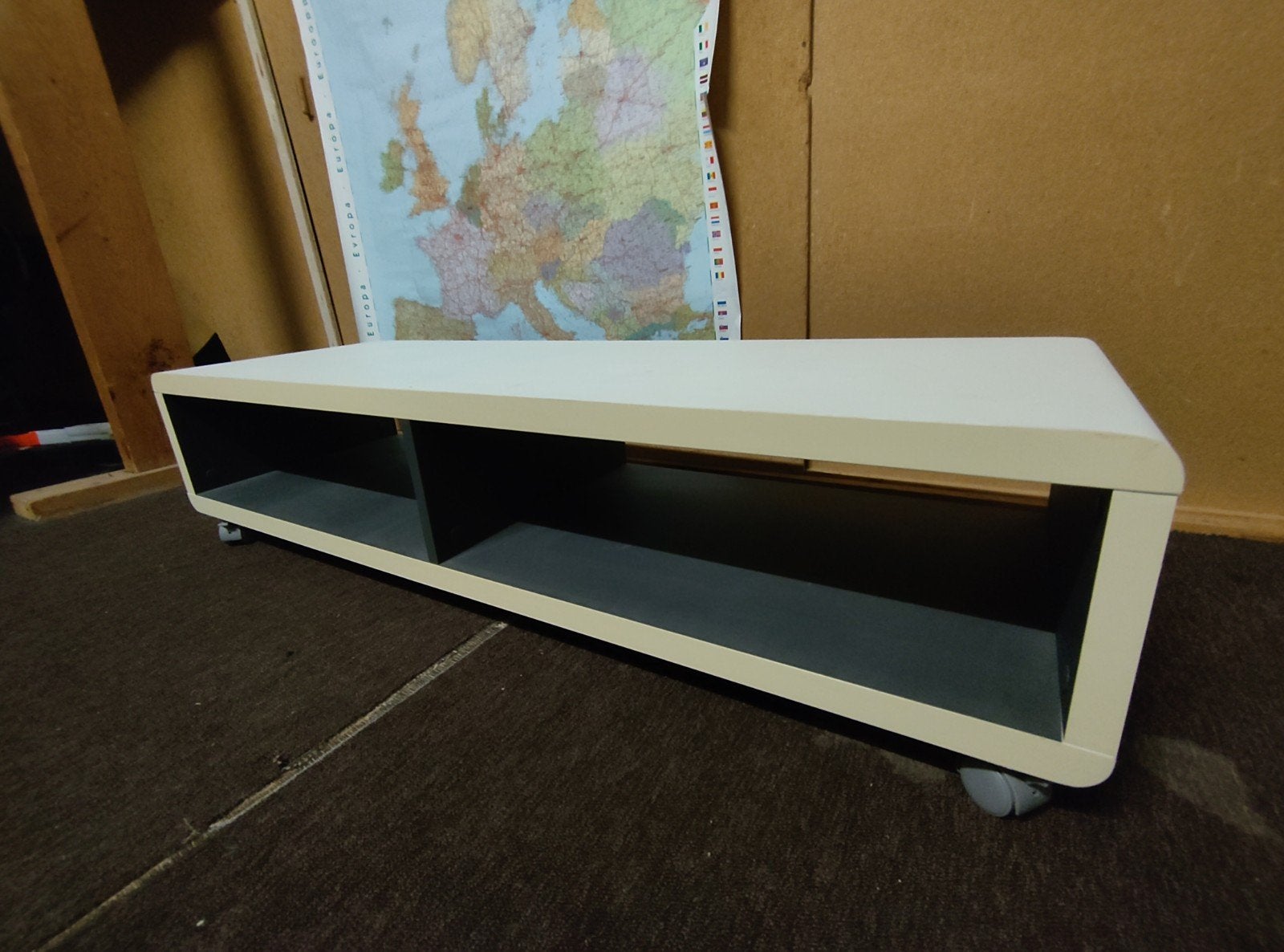 TV-meubel/Salontafel op wieltjes - Wit/Grijs, Ophalen, Gebruikt, Minder dan 100 cm, 25 tot 50 cm