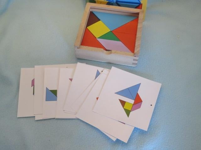 Houten leerdoos Tangram met opdrachten Playland, Ophalen of Verzenden, Zo goed als nieuw, Knutselen