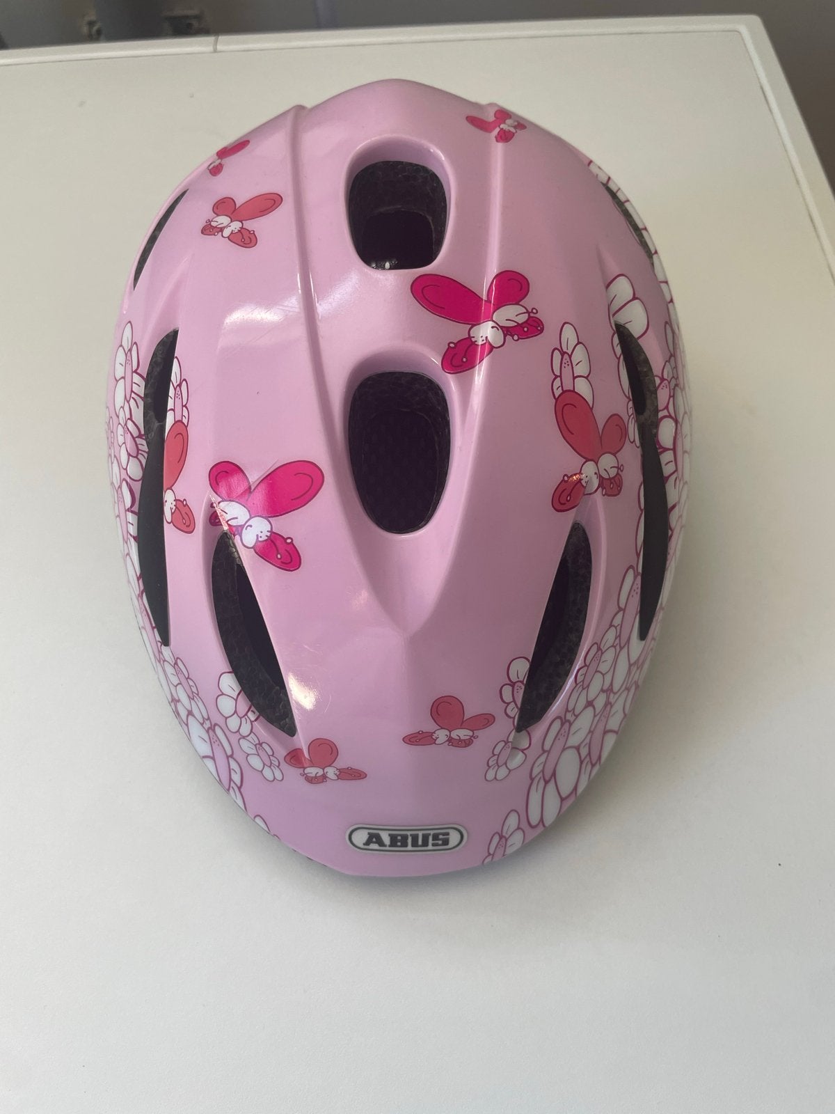 Roze ABUS Fietshelm voor Kinderen met Vlinders, Ophalen, Gebruikt, Overige maten, Meisje