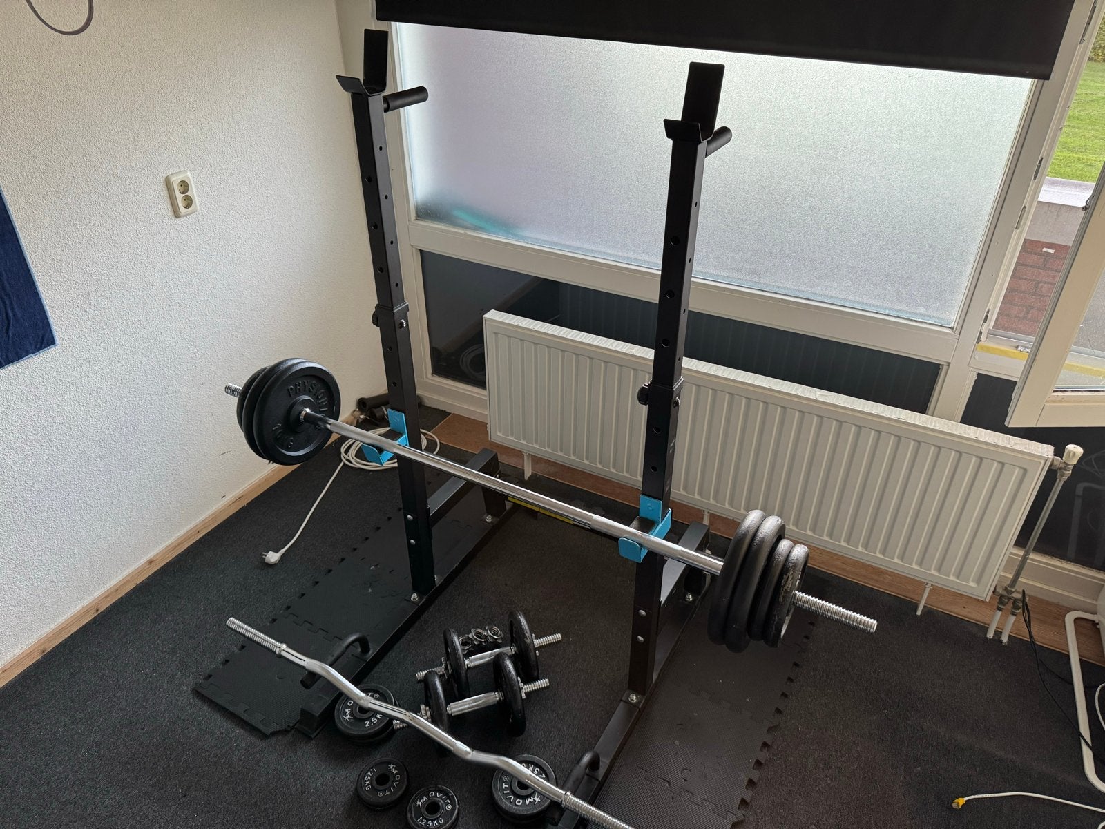 Complete Home Gym Set (95kg) Gewichten, Stangen, Bank & Rek, Sport en Fitness, Ophalen, Gebruikt, Benen, Halterset