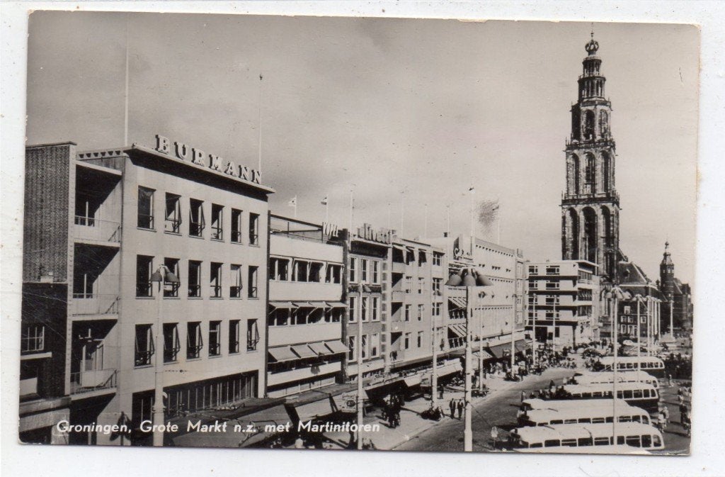 Groningen Grote markt, Verzamelen, Ansichtkaarten | Nederland, Ophalen of Verzenden, 1940 tot 1960, Gelopen, Groningen