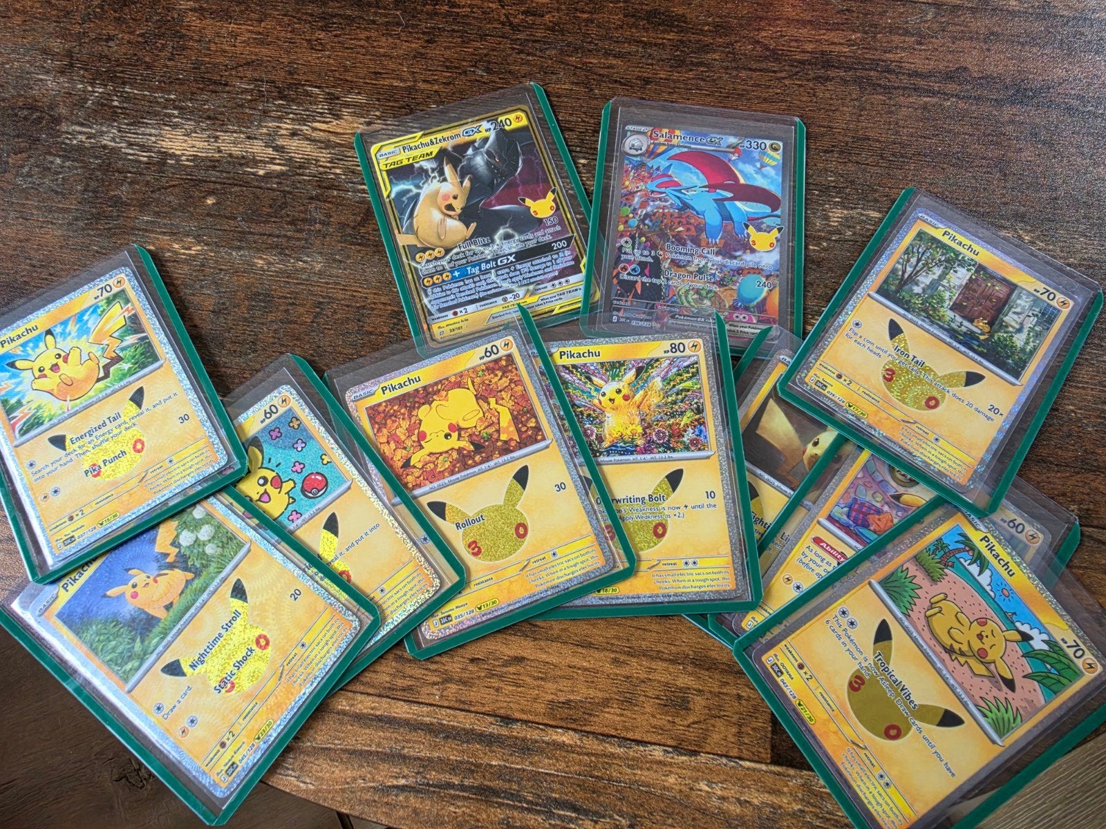 9x Pikachu & Zekrom Tag Team Pokémon Kaarten Collectie, Hobby en Vrije tijd, Ophalen of Verzenden, Zo goed als nieuw, Meerdere kaarten