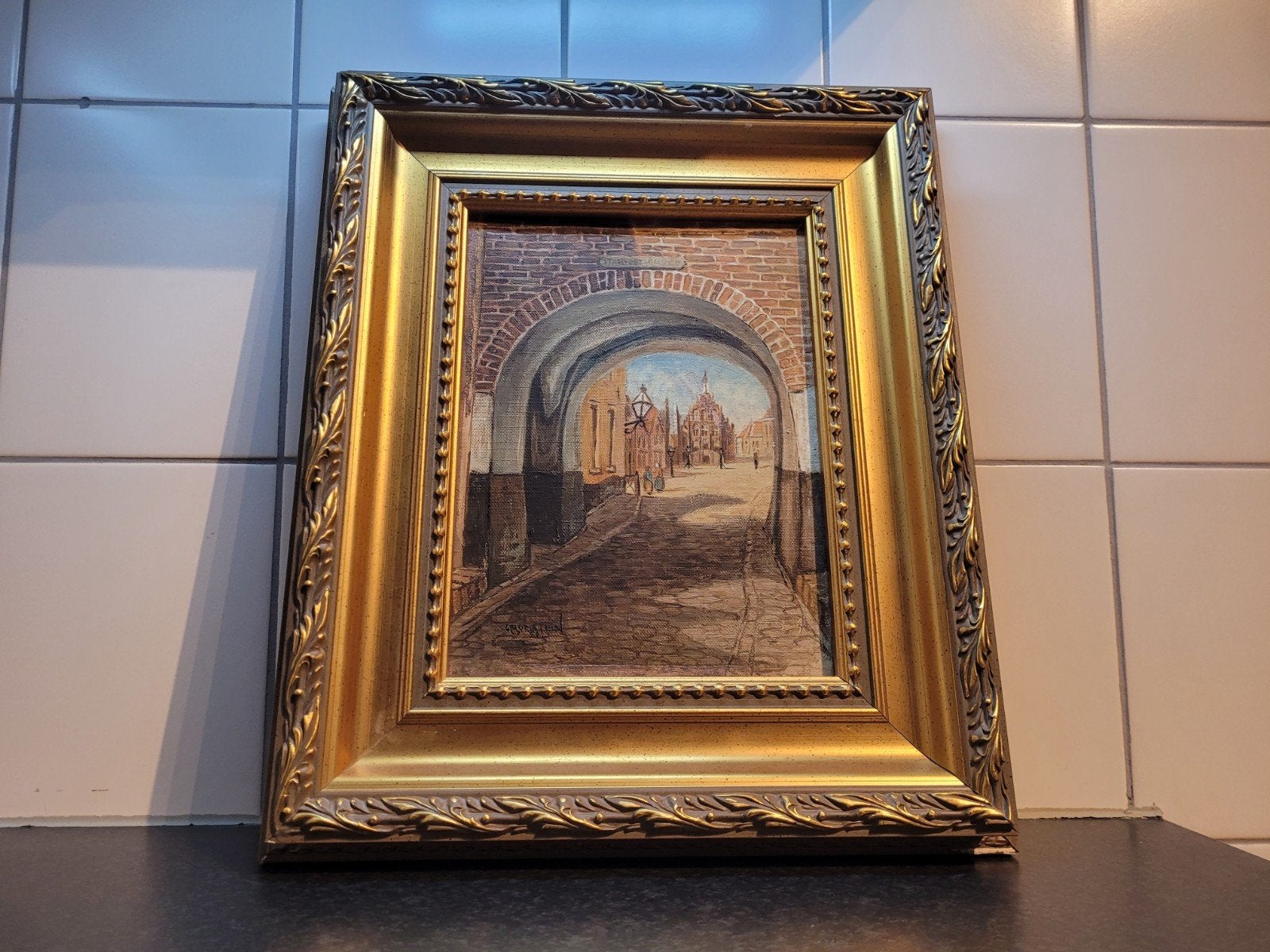 ingelijste olieverfschilderij toont een sfeervol historisch, Ophalen of Verzenden