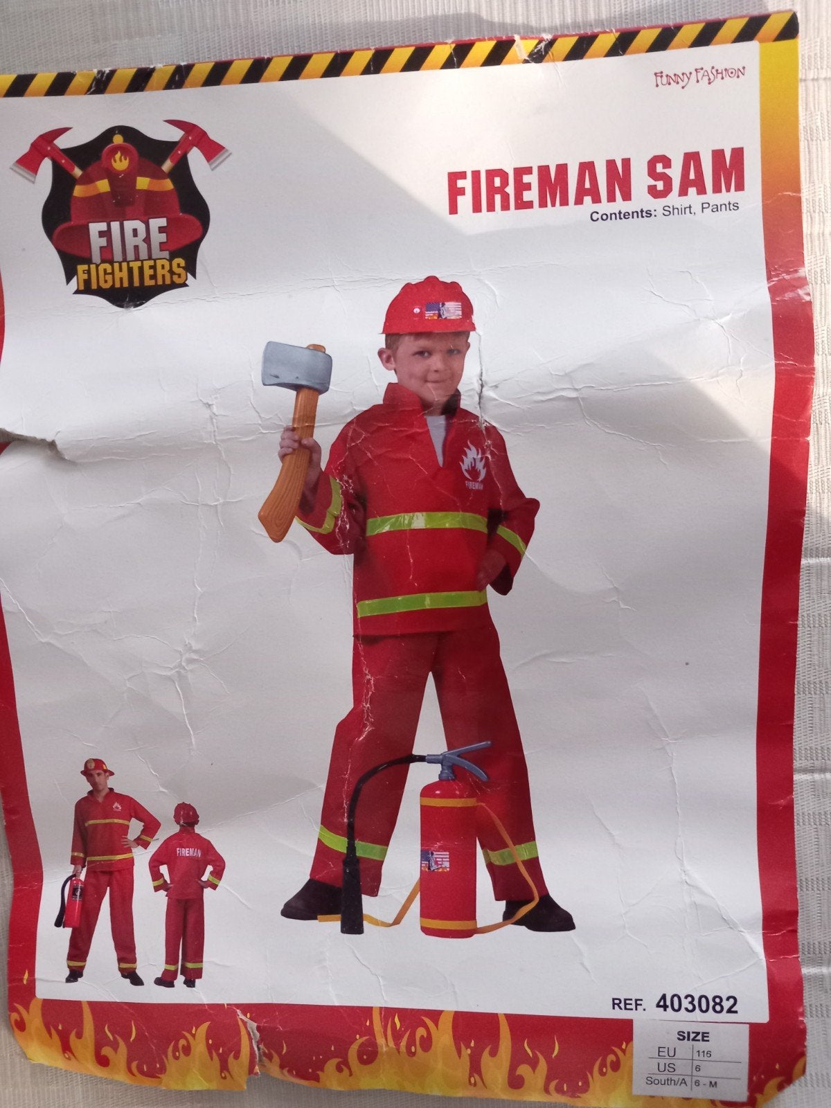 Brandweerman Sam Verkleedpak Maat 116, Kinderen en Baby's, Ophalen, Zo goed als nieuw, 110 t/m 116, Jongen of Meisje