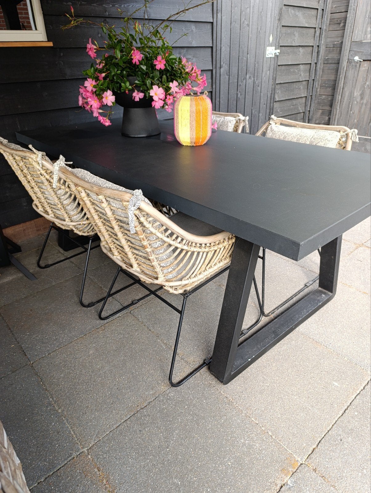 Moderne tuintafelset met metalen onderstel, Tuin en Terras, Tuintafels, Ophalen, Gebruikt, Rechthoekig, Metaal