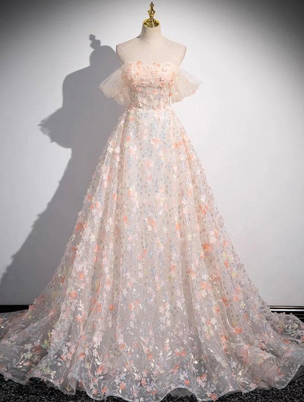 Dames champagne kleurige bloemen trouwjurk, Kleding | Dames, Verzenden, Nieuw, Overige kleuren, Trouwjurk