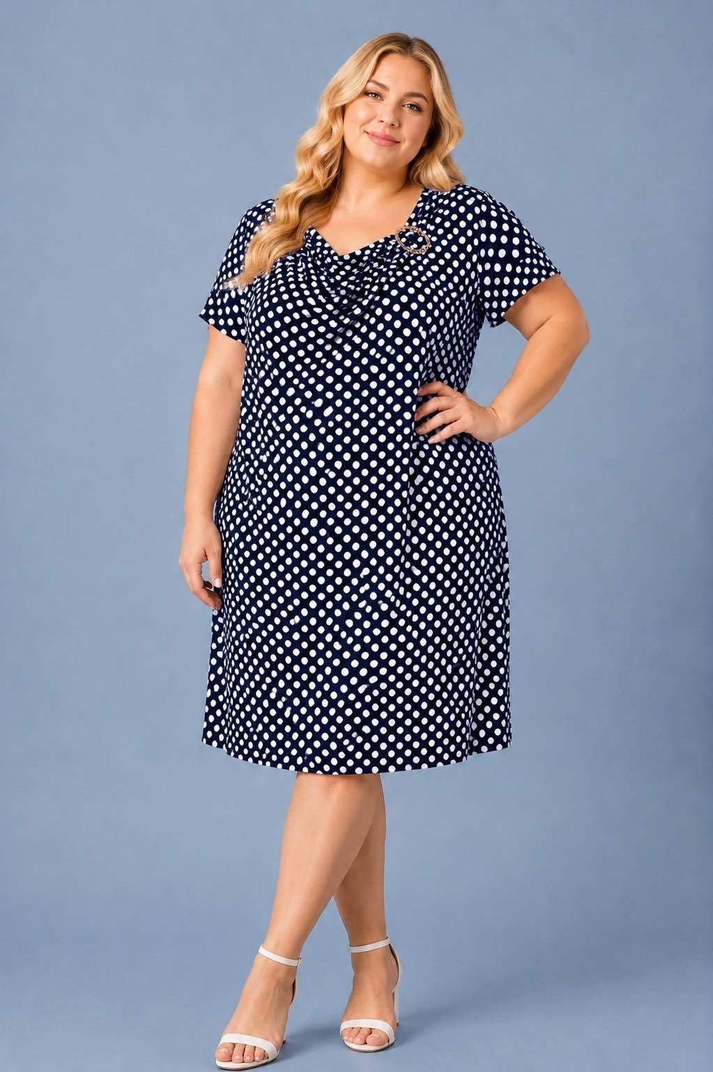 Blauw/witte polkadot jurk New Collection Maat 48, Kleding | Dames, Jurken, N, N, Blauw, Maat 46/48 (XL) of groter