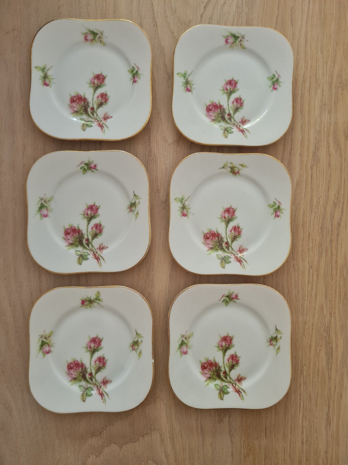 6 vintage gebaksbordjes rozen Tirschenreuth Germany, Ophalen of Verzenden