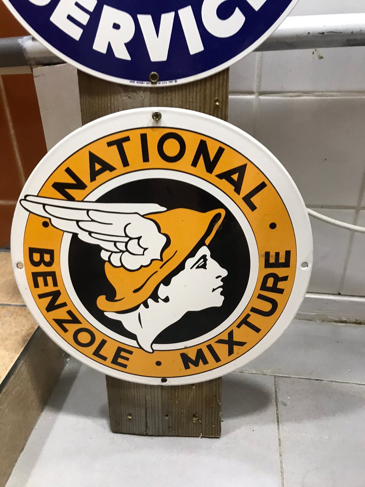 National Benzole emaille reclamebord, Verzamelen, Ophalen of Verzenden, Gebruikt, Reclamebord