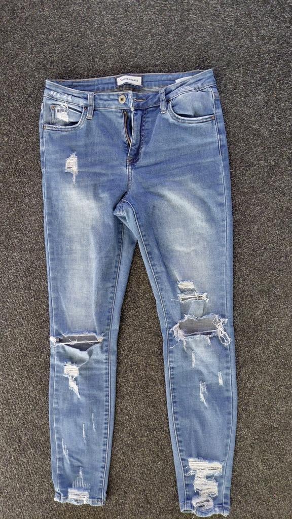 Jeans Queen hearts spijkerbroek dames M stretch, Ophalen of Verzenden, Zo goed als nieuw, Blauw, W30 - W32 (confectie 38/40)