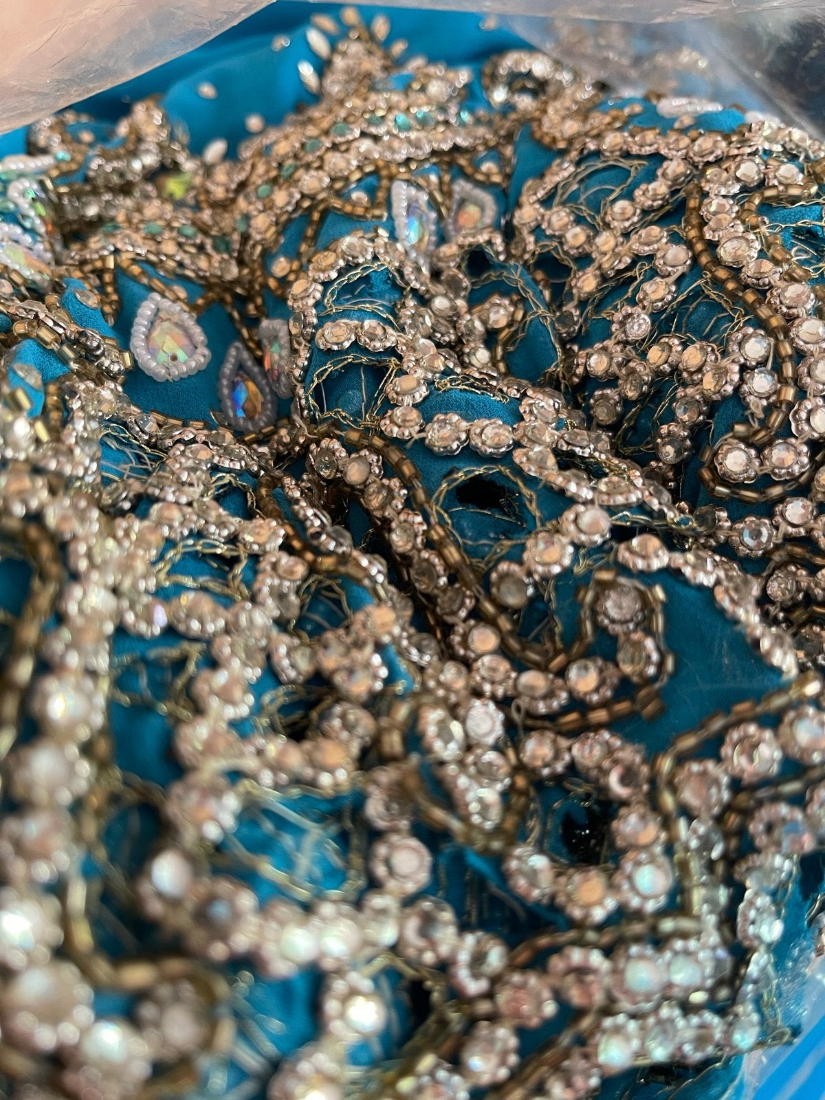 Prachtige Indiase Sari met Rijke Borduurdetails, Blauw, 120 cm of meer, Ophalen of Verzenden, Zo goed als nieuw