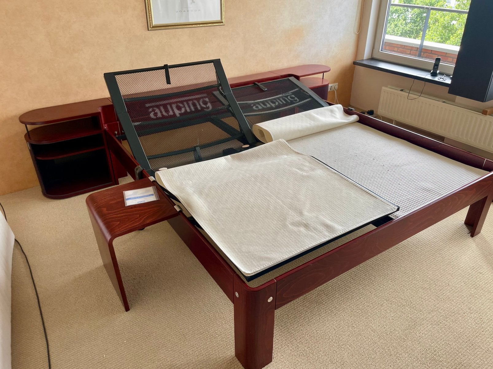 Auping Auronde 2x elektr, + ombouw +bedtafel, Ophalen, Tweepersoons, 180 cm, 200 cm