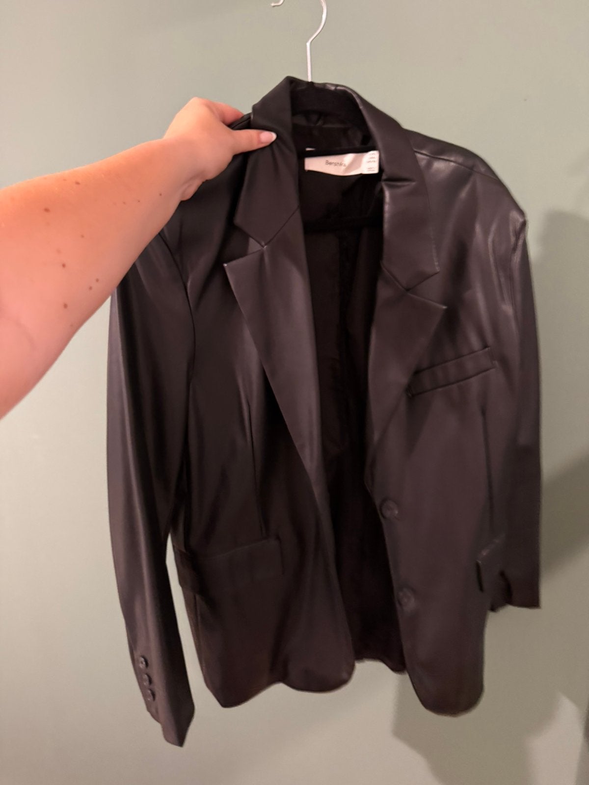 Zwarte leren Blazer, Ophalen of Verzenden, Zo goed als nieuw, Zwart