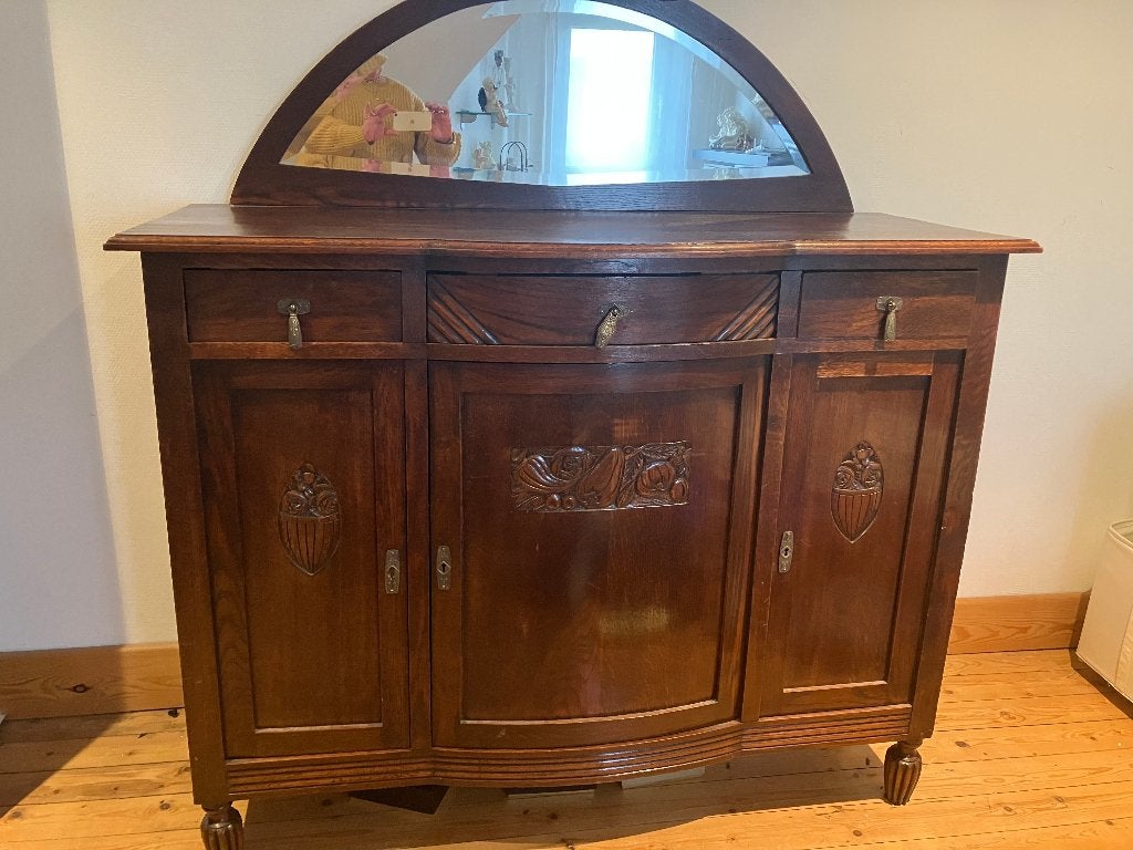 Antiek dressoir met spiegel - massief hout, Ophalen, Gebruikt, Antiek, Klassiek, 25 tot 50 cm