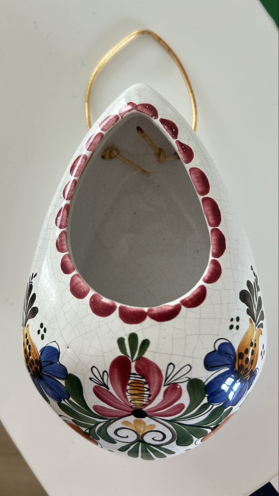 Vintage Kunstkroon luciferpot wandvaas handgeschilderd '60s, Antiek en Kunst, Ophalen of Verzenden