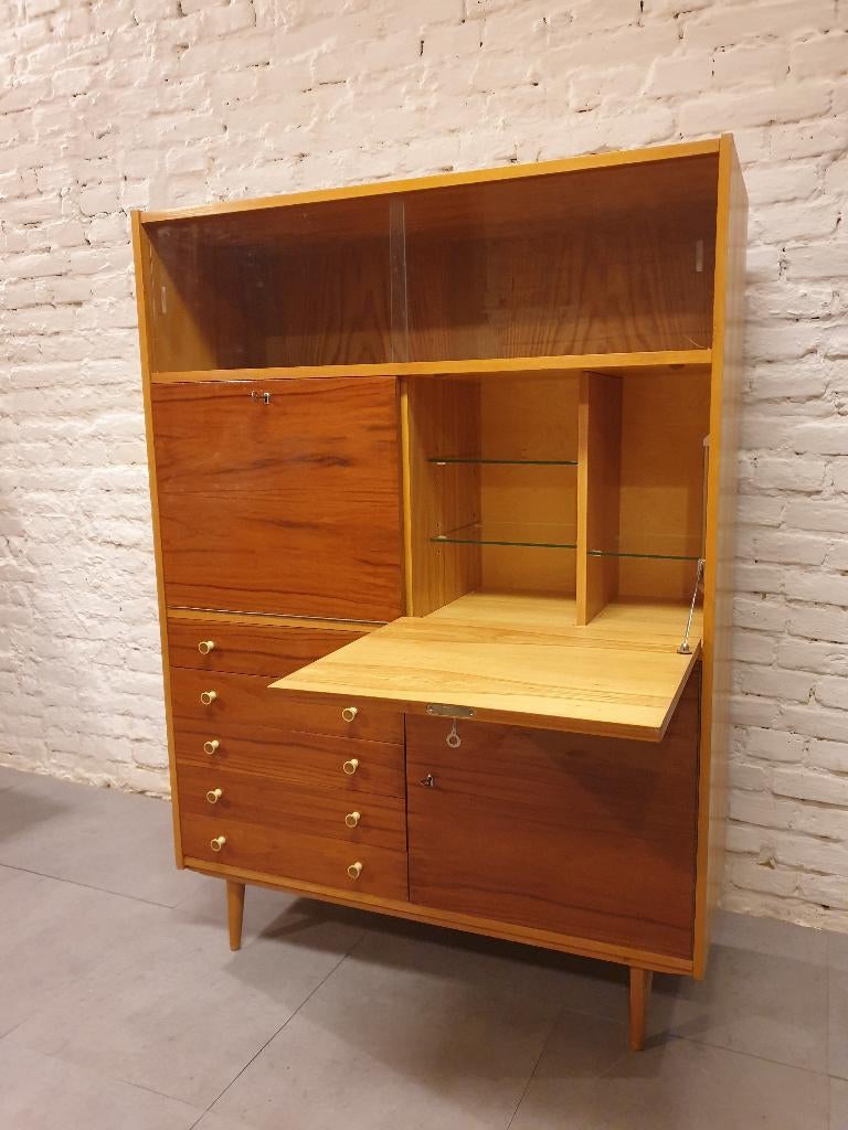 Vintage 1960 Secretaire Ladenkast, Strak&functioneel, Huis en Inrichting, Kasten | Secretaires, Ophalen of Verzenden, Gebruikt