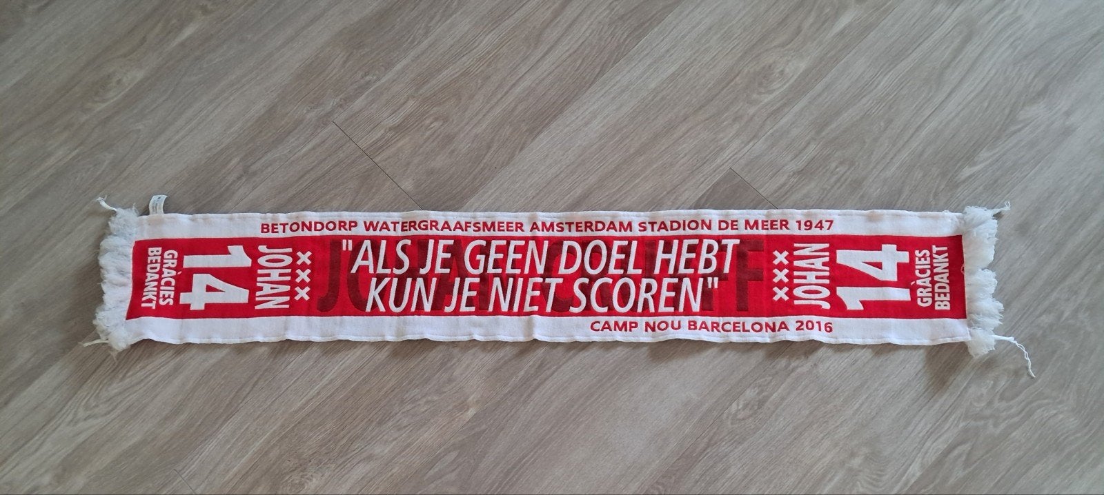 Johan Cruijff sjaal - Ajax / Barcelona 2016, Verzamelen, Ophalen of Verzenden, Zo goed als nieuw, Ajax, Vaantje of Sjaal