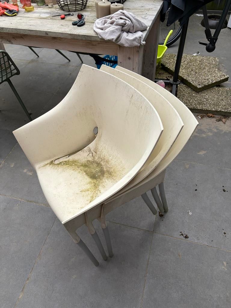 Set van 3 crèmekleurige stoelen, Huis en Inrichting, Stoelen, Kunststof, Gebruikt, Overige kleuren, Drie