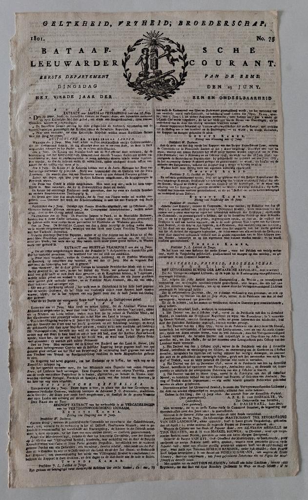 Bataafsche Leeuwarder Courant 23 Juni 1801, Verzenden, Gelezen, Krant
