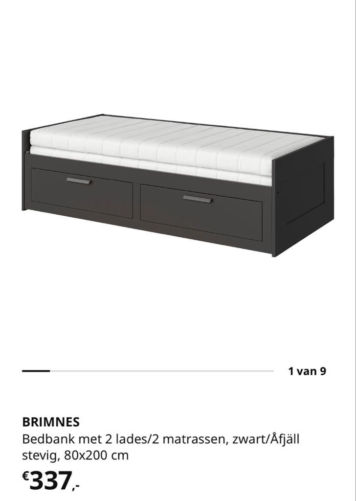 IKEA Brimnes Bedbank - Uitschuifbaar tot tweepersoonsbed, Huis en Inrichting, Slaapkamer | Bedden, Ophalen, Zwart, Tweepersoons
