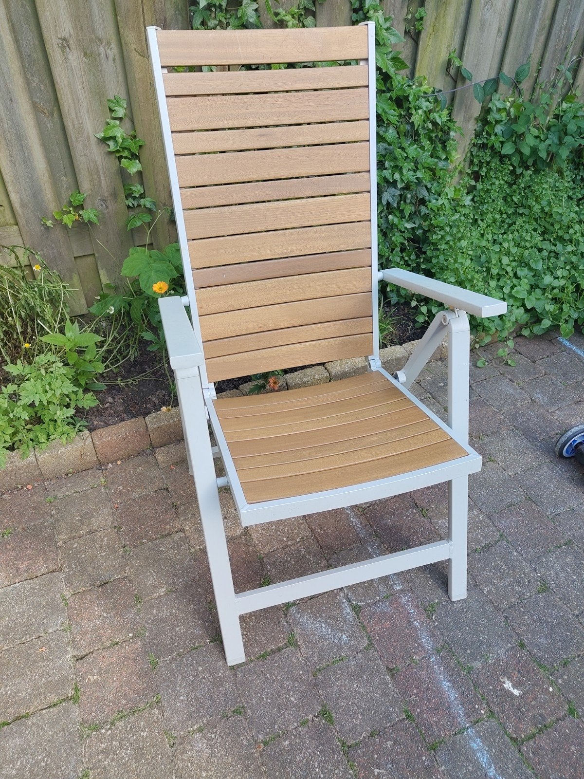 Opklapbare tuinstoel met kussen 2 stuks, Ophalen, Gebruikt, Hout, Inklapbaar
