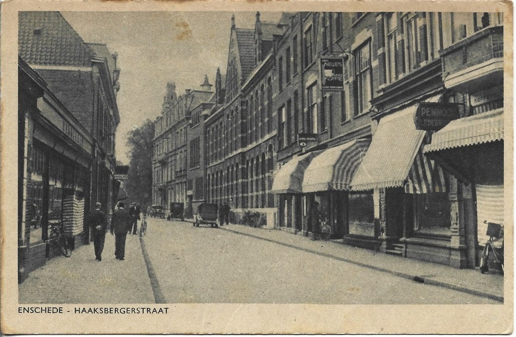 Enschede - Haaksbergen straat - winkels - oud uit 1948, Ophalen of Verzenden, 1940 tot 1960, Gelopen, Overijssel