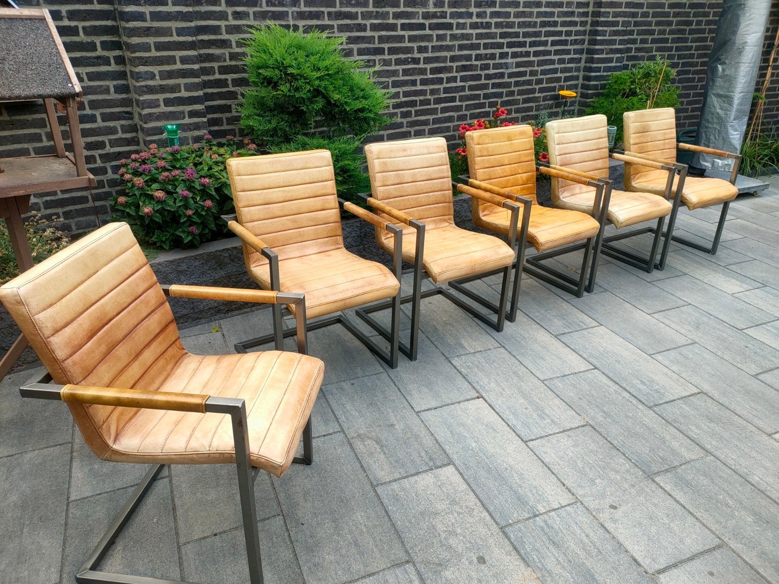 Stoelen echt leer. (2 verkocht), Huis en Inrichting, Stoelen, Ophalen, Gebruikt, Bruin, Leer