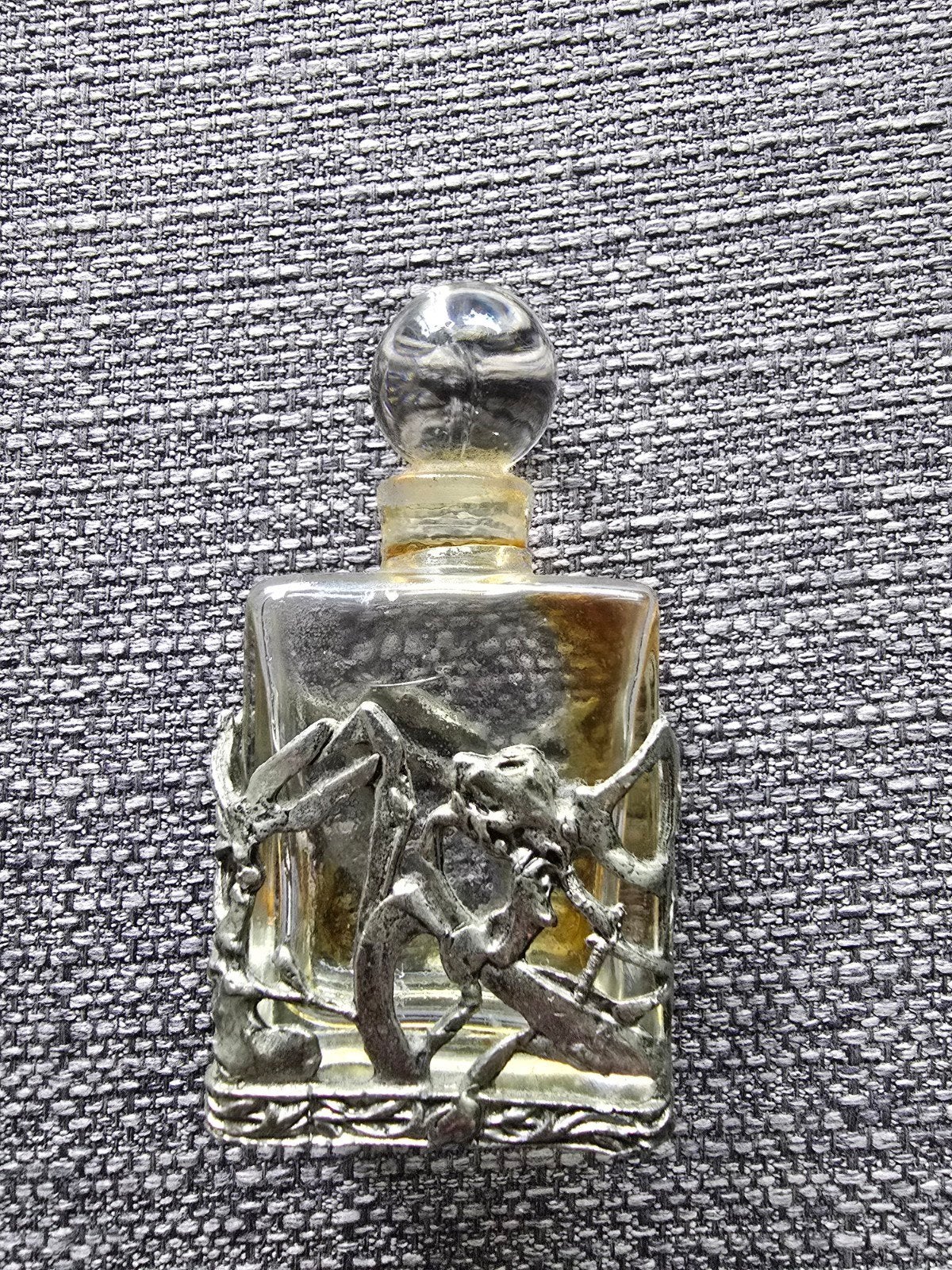 Vintage Parfumflesje Glas & Tin – Libelle Motief (Sierflesje, Ophalen of Verzenden, Zo goed als nieuw, Parfumfles