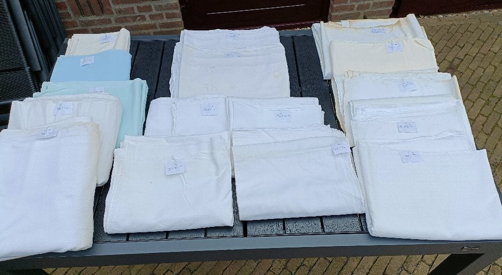 Heel veel vintage katoenen lakens diverse maten (AA29), Gebruikt, Overige maten, Overige typen, Katoen