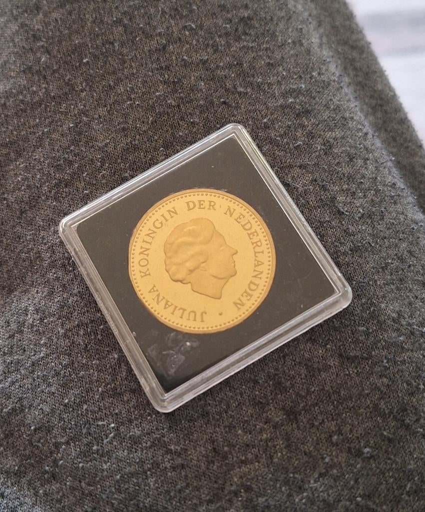 Mooie herslag 50 gulden Antillen proof 24k goud verguld, Ophalen of Verzenden, Midden-Amerika, Losse munt, Goud