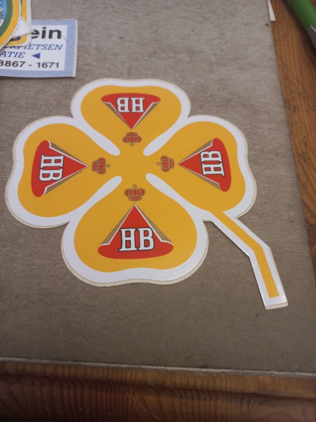 Vintage HB Bier Klavertje Vier Sticker, Ophalen of Verzenden