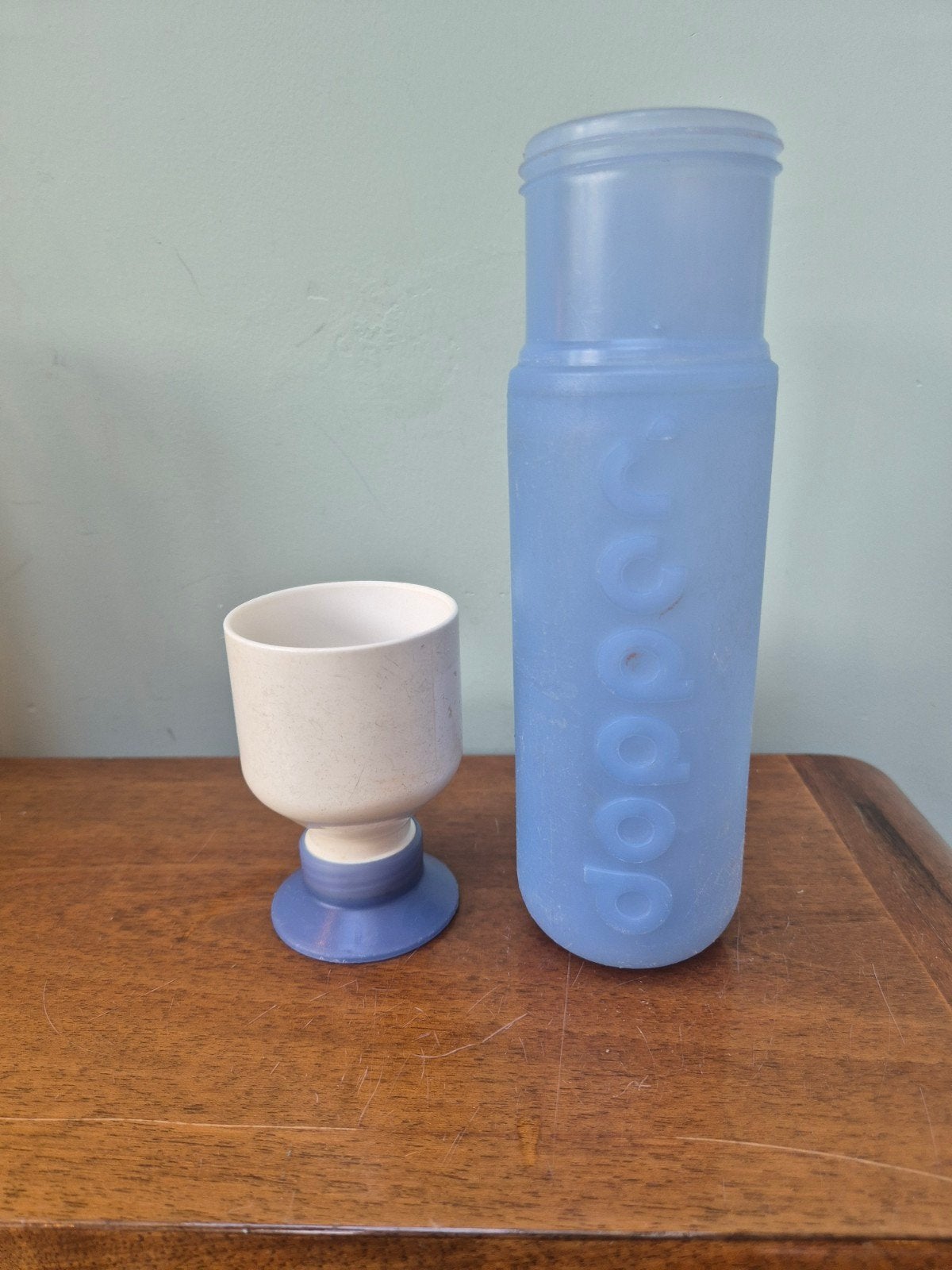 Blauwe Dopper waterfles met geïntegreerde beker bidon fles, Ophalen of Verzenden, Gebruikt