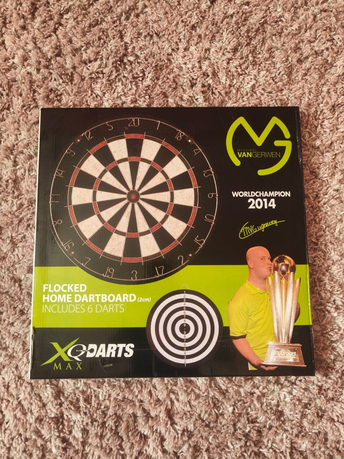 Martin van Gerwen dartbord + 6 dartpijlen - Nieuw in doos, Ophalen of Verzenden