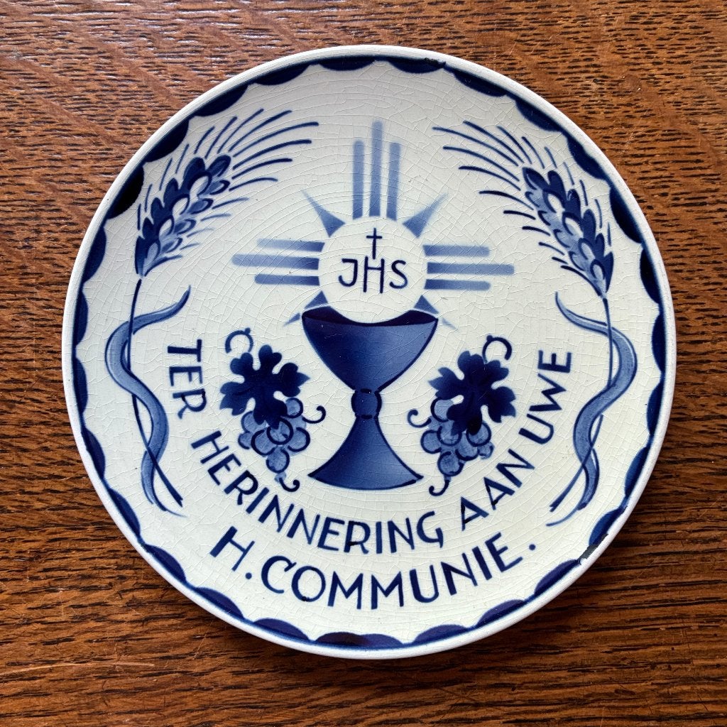 Vintage bordje Ter herinnering aan uwe Heilige Communie, Ophalen of Verzenden